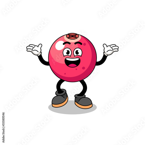 cranberry cartoon searching with happy gesture