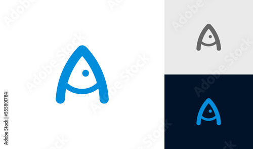 Photography Letter A with fish logo design vector