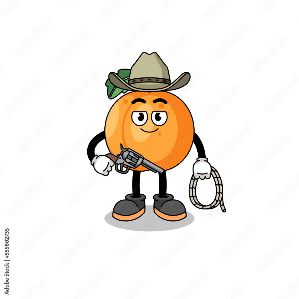 Character mascot of apricot as a cowboy Character mascot of apricot as a cowboy