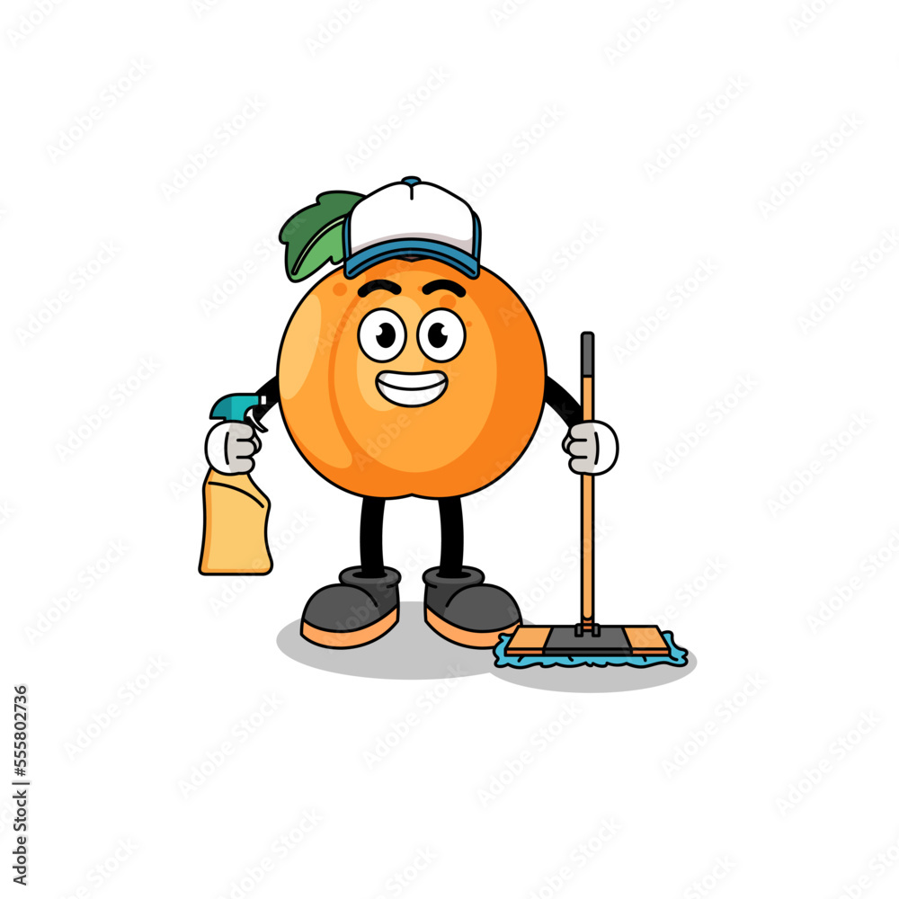 Character mascot of apricot as a cleaning services Character mascot of apricot as a cleaning services