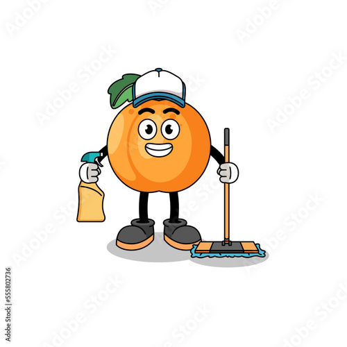 Character mascot of apricot as a cleaning services