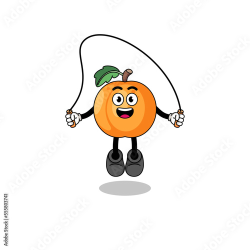 apricot mascot cartoon is playing skipping rope