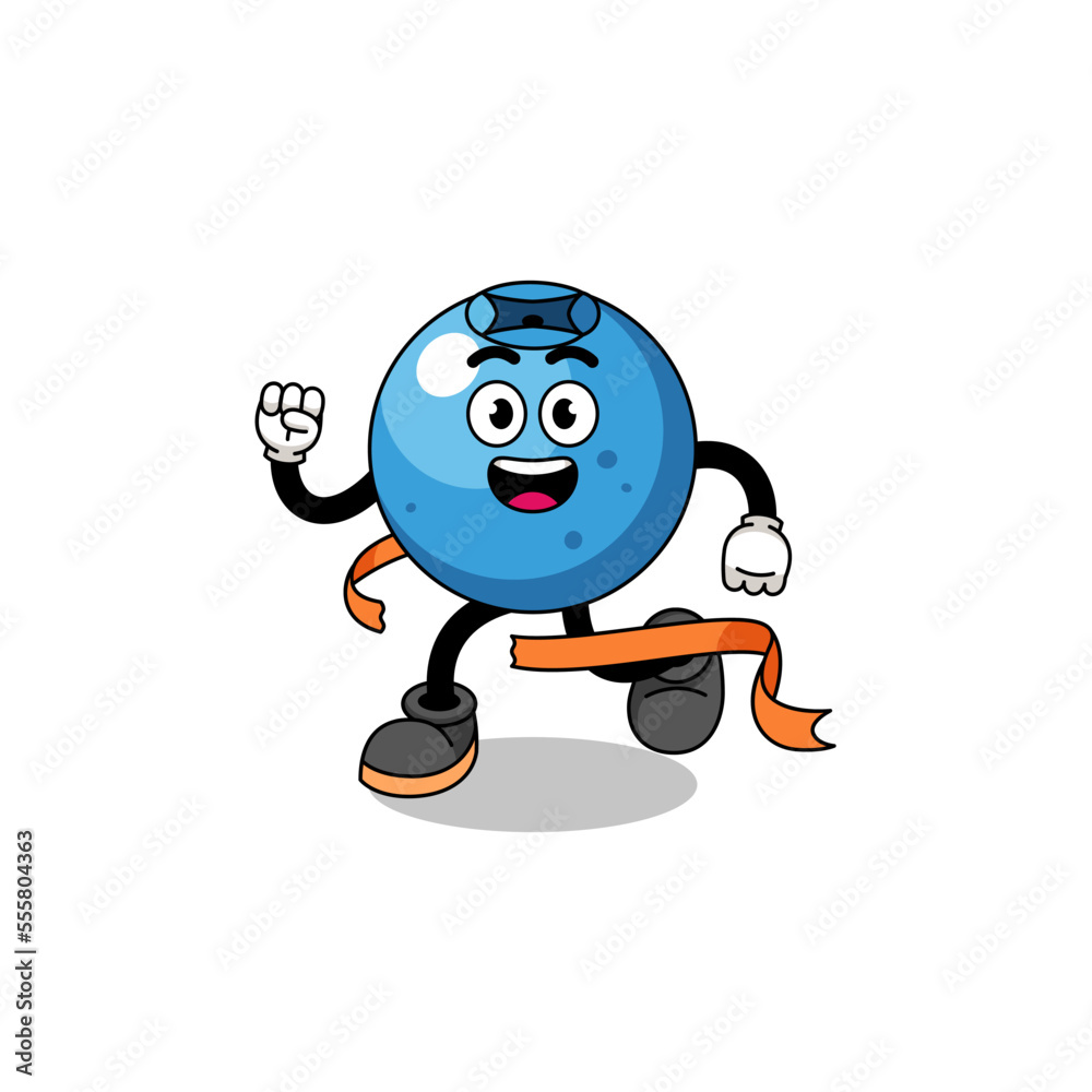 Mascot cartoon of blueberry running on finish line Mascot cartoon of blueberry running on finish line