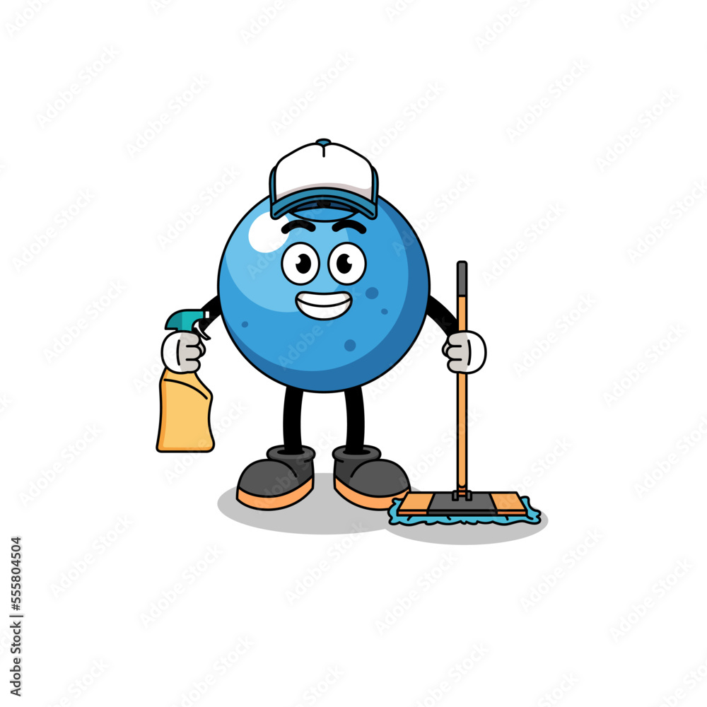 Character mascot of blueberry as a cleaning services Character mascot of blueberry as a cleaning services