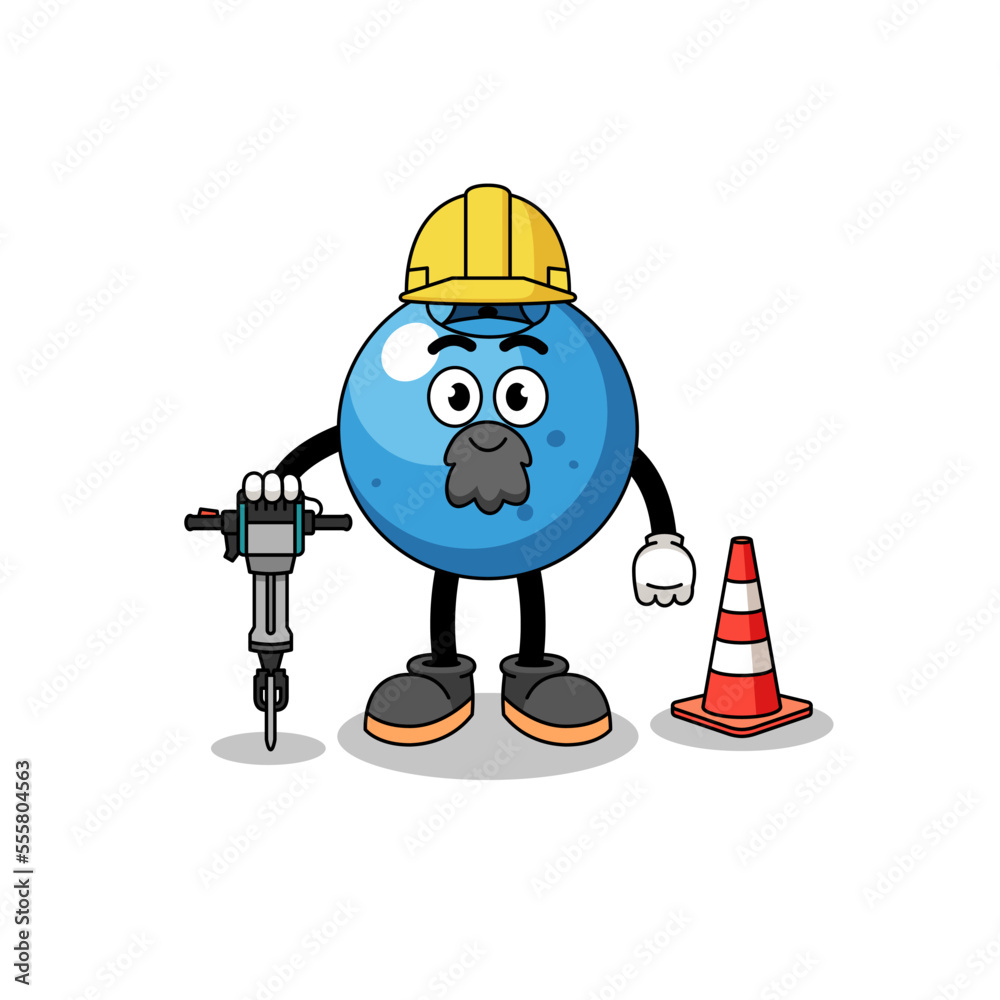Character cartoon of blueberry working on road construction Character cartoon of blueberry working on road construction