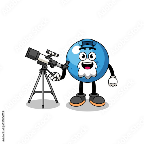 Illustration of blueberry mascot as an astronomer