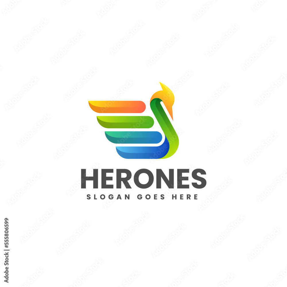 Vector Logo Illustration Heron Gradient Colorful Style.