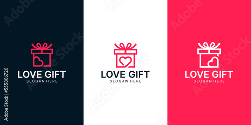 Set of gift box logo design template with love heart graphic design illustration. icon, symbol, creative.