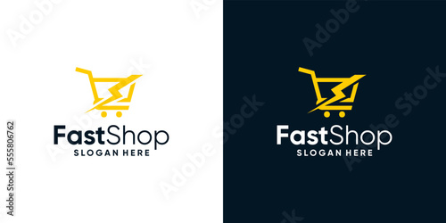 shopping cart logo design template with lightning bolt graphic design illustration. icon, symbol, creative.