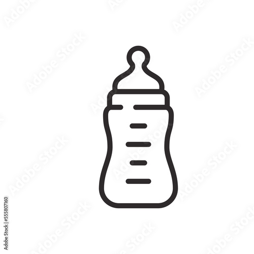 Baby feeding bottle line icon on white background. Editable stroke.