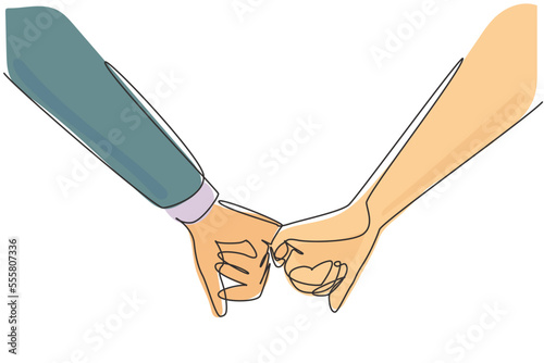 Continuous one line drawing happy couple holding their hands with love. Man and woman are engaged to go to marriage. Fidelity love pair of humans. Single line draw design vector graphic illustration