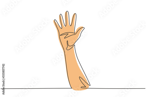 Single continuous line drawing hand count number five. Learn to count numbers. Concept of education for children. Nonverbal signs or symbols. Dynamic one line draw graphic design vector illustration