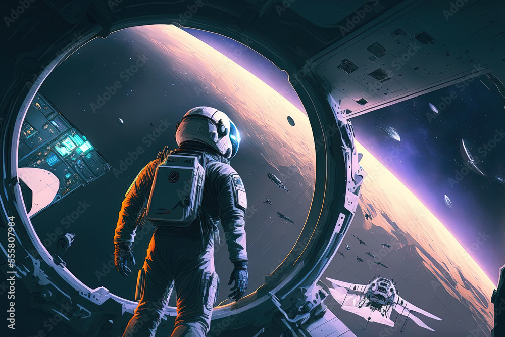 spaceship and astronaut video game design. Generative AI