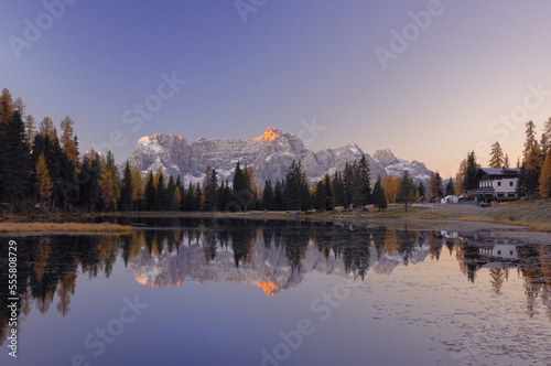 Lago di Antorno, Dolomites, Sorapis Mountain, Belluno Province, Veneto, Italy photo