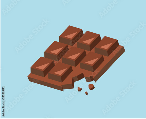 Close up a chocolate bar isolated on white background in the middle on solid color background. Vector illustration. Chocolate. cocoa fruit. For Valentine's day and White Day