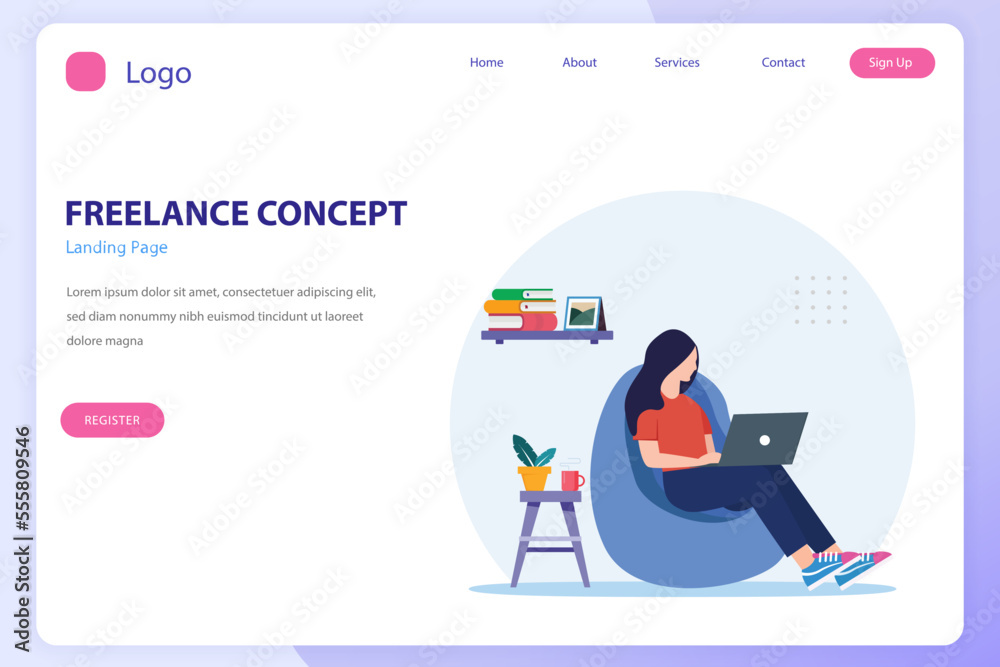 flat design of Work from home concept, Freelance concept. Flat Style vector template suitable for Web Landing Page, Background. flat design of Work from home concept, Freelance concept. Flat Style vector template suitable for Web Landing Page, Background.