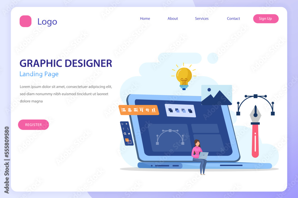 Graphic design concept. Digital designers team drawing with pen on ...