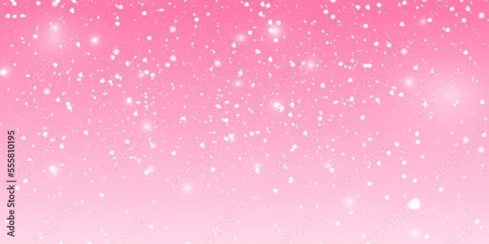 Falling snow background. Vector illustration with snowflakes. White snow on pink rose quartz vector flat design background. Falling snow background. Vector illustration with snowflakes. White snow on pink rose quartz vector flat design background.