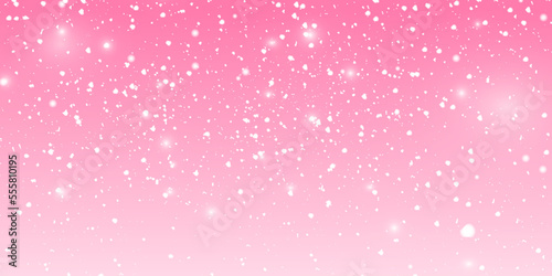  Falling snow background. Vector illustration with snowflakes. White snow on pink rose quartz vector flat design background.