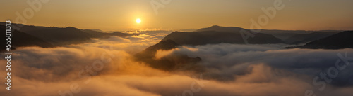 Mosel Valley Covered in Fog at Sunrise, near Bremm, Cochem-Zell District, Rhineland-Palatinate, Germany photo