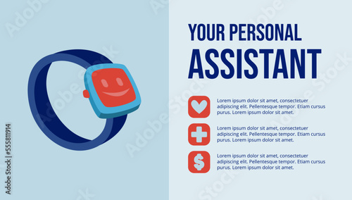 futuristic technology landing page website design interface illustration with smartwatch illustration. background and banner isolated vector design resource.