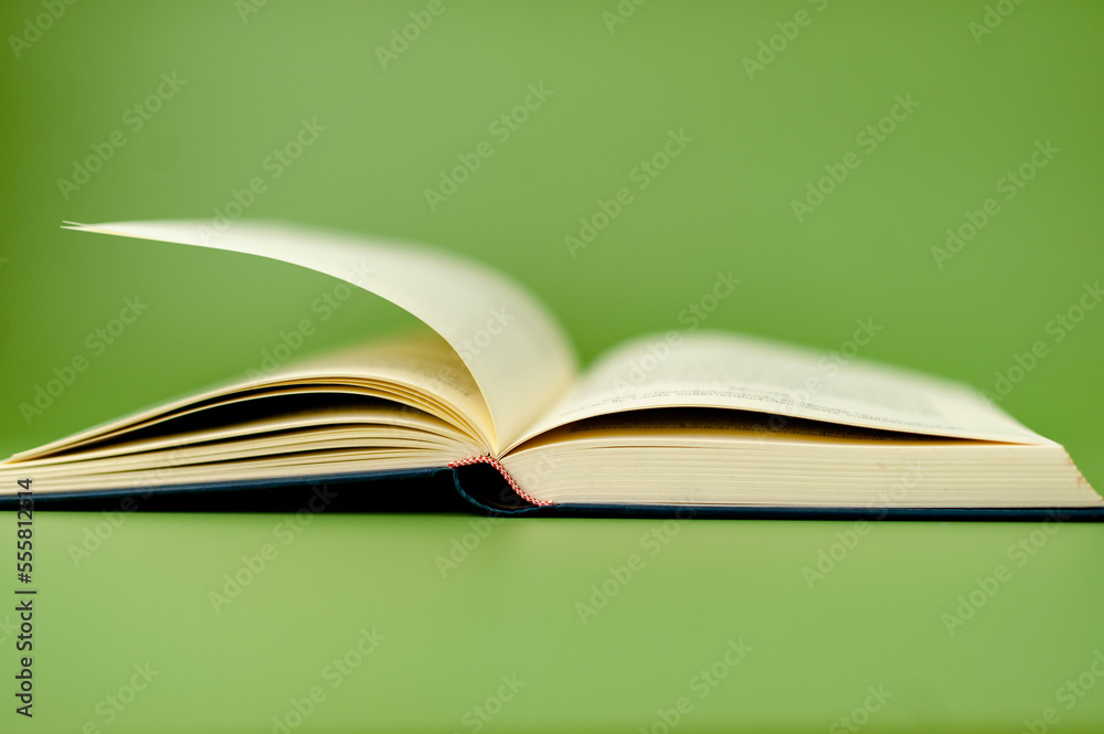 Obraz premium Thick book on green background, reading concept