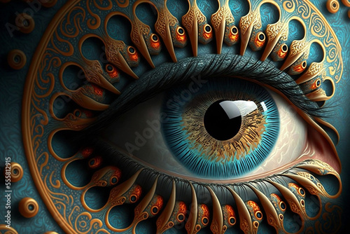 intricately detailed fractal of human eyes. Generative AI photo