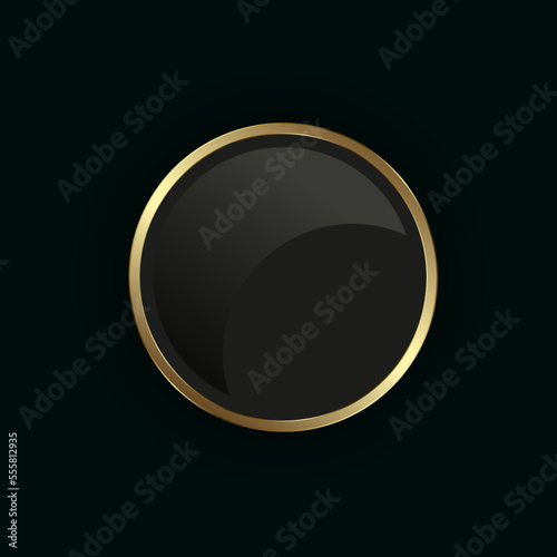 A golden button on dark background, gold banner, use for premium circle element, gold infographic vector design, and modern luxury circle golden banner for menu.