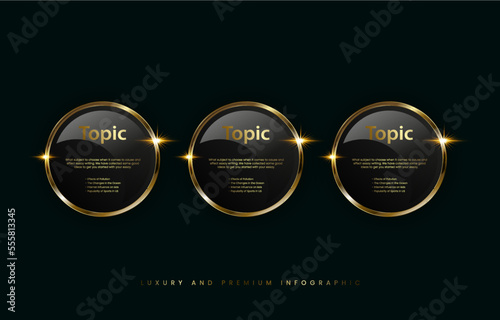 Set of Luxury golden button, banner, use as premium, gold infographic vector design, and modern luxury circle golden banners.