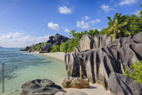 Rock Formations and Palm Trees, Anse Source d´Argent, La Digue, Seychelles photo