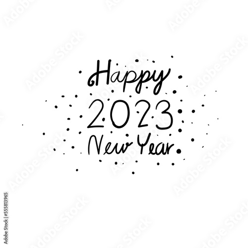 Cute Merry Christmas and New year 2023 doodle.Black and White, t-shirt print, vector design