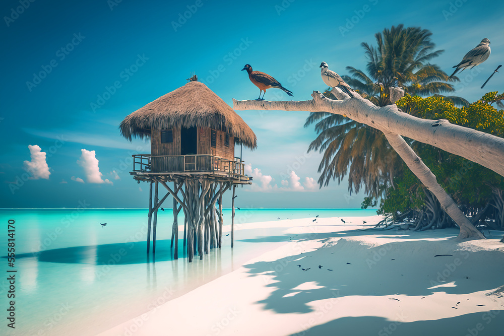 Fototapeta premium white sandy beaches and crystal clear waters. Generative AI 