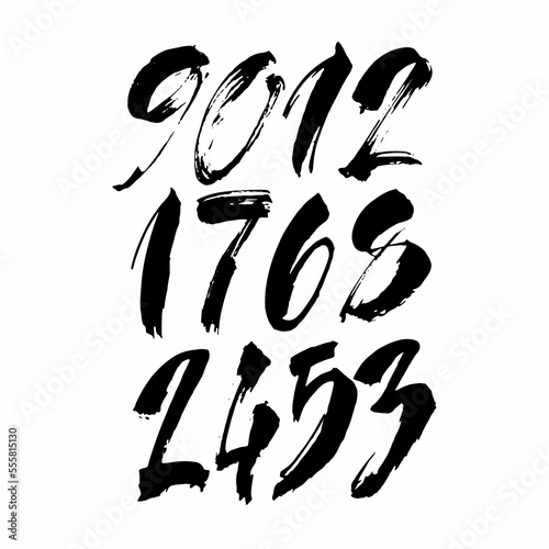 set of calligraphic acrylic or ink numbers. ABC for your design, brush lettering on a white background