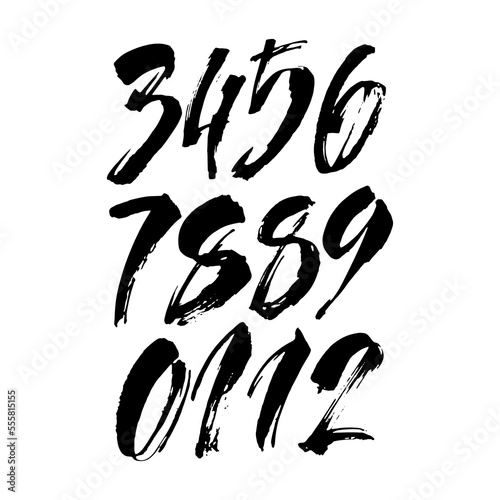set of calligraphic acrylic or ink numbers. ABC for your design, brush lettering on a white background