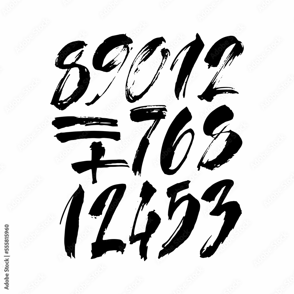set of calligraphic acrylic or ink numbers. ABC for your design, brush lettering on a white background