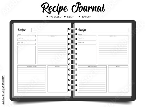 Recipe journal or planner logbook template kdp interior 