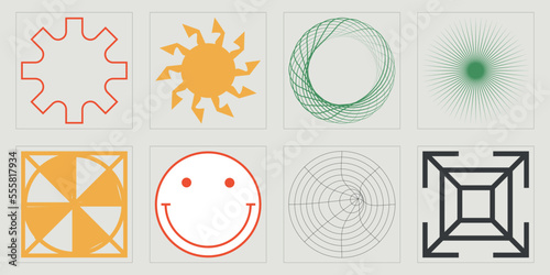 Vector set of Y2K. Big collection of abstract graphic geometric symbols. Objects in y2k style. Projects, posters, banners. Vector illustration