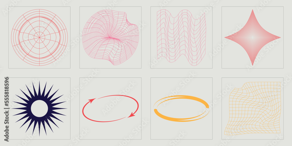 Brutalism shapes. Large set of retro objects for design. Elements for graphic decoration. Retro Futurist. Vector illustration Brutalism shapes. Large set of retro objects for design. Elements for graphic decoration. Retro Futurist. Vector illustration