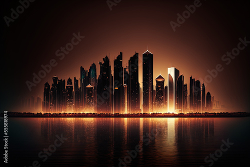 Conceptual Ai Generated Image (not actual) - Qatar's Doha skyline at night. Generative AI photo