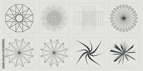 Collection of Y2K elements. Brutalism star and flower shapes. Templates for notes, posters. Retro Futurist. Vector illustration