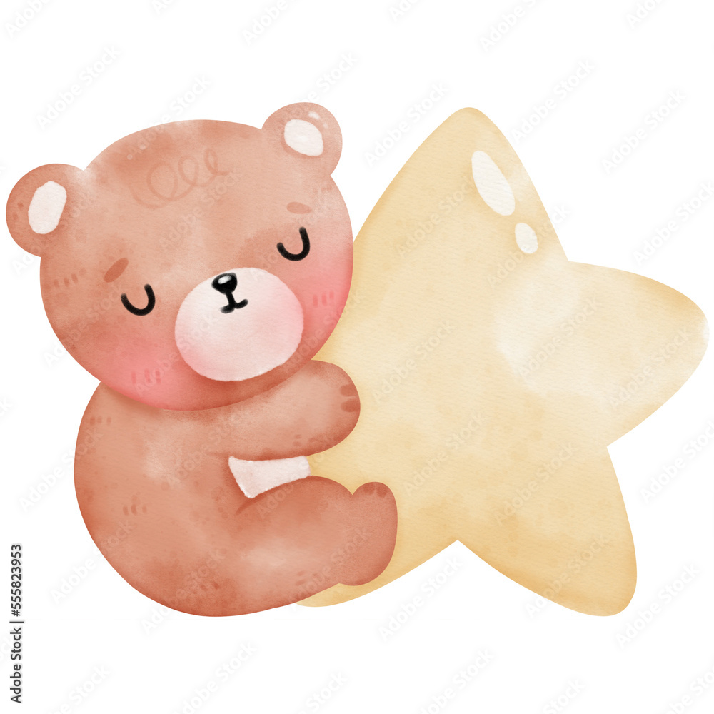 Sleeping Bear and star watercolor illustration Sleeping Bear and star watercolor illustration
