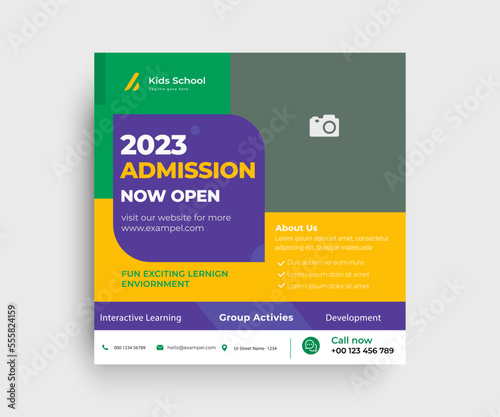 Kids back to school education admission Social media poster layout template 