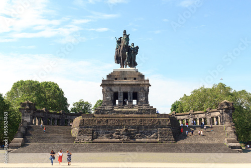 Deutsches Eck (German Corner) with Emperor William monument statue in Koblenz, Germany