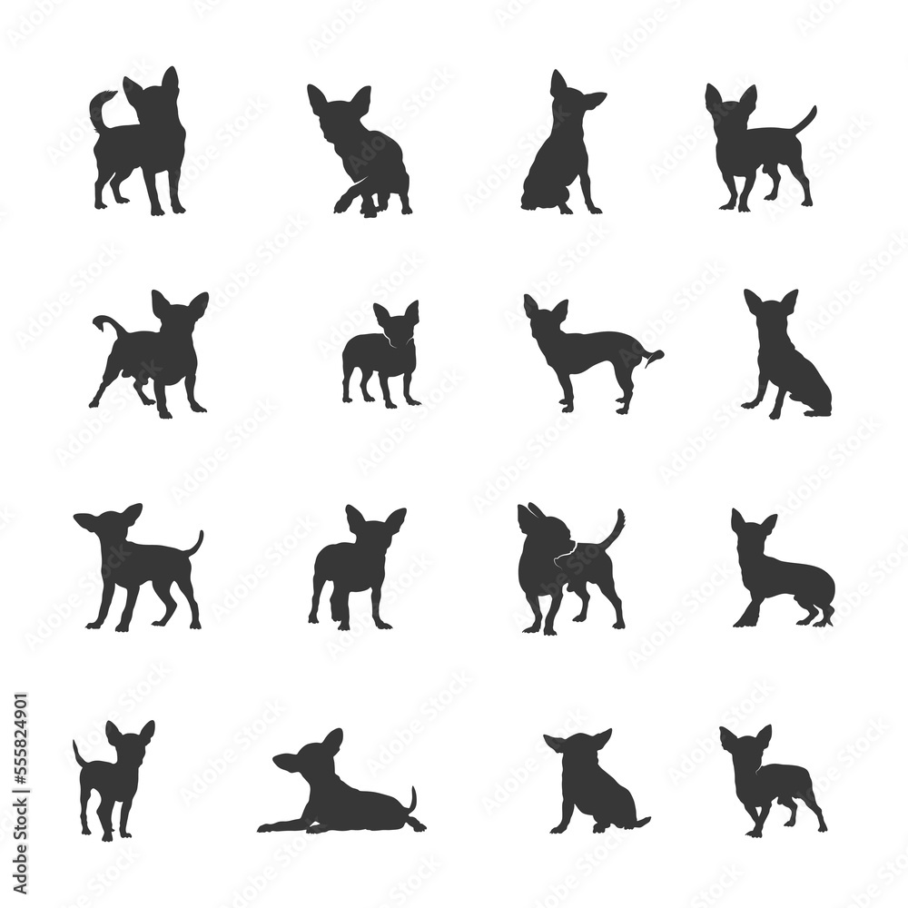 Chihuahua dog silhouettes, Chihuahua dog silhouette set