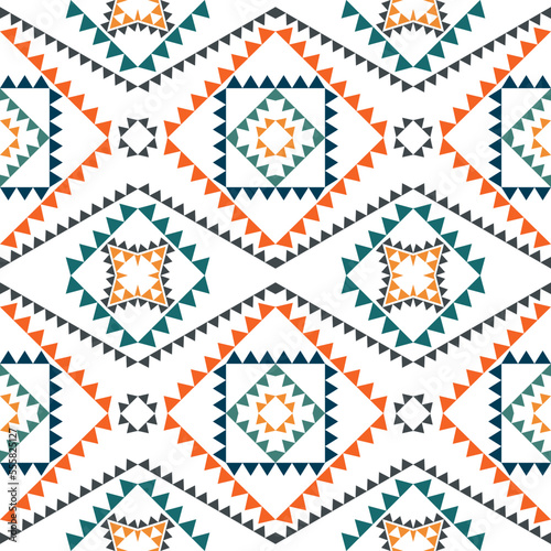 Geometric ethnic pattern with square triangle diagonal abstract ornament design for clothing fabric textile printing, handcraft, embroidery, carpet, curtain, batik, wallpaper wrapping, vector seamless