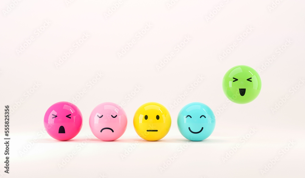 Set of emoji emoticons with sad and happy mood, evaluation, Increase rating, Customer experience, Satisfaction and best excellent services rating concept, Customer service evaluation. 3d render. Set of emoji emoticons with sad and happy mood, evaluation, Increase rating, Customer experience, Satisfaction and best excellent services rating concept, Customer service evaluation. 3d render.