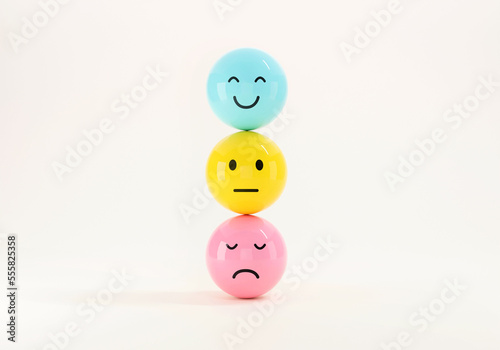 Set of emoji emoticons with sad and happy mood, evaluation, Increase rating, Customer experience, Satisfaction and best excellent services rating concept, Customer service evaluation. 3d render.