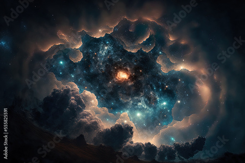 numerous stars in a cloudy night sky. Generative AI