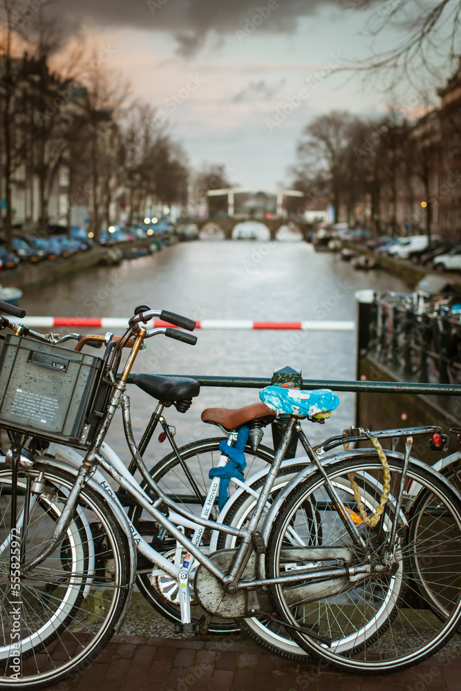 Bikes Parked by Canal, Amsterdam, Netherlands Bikes Parked by Canal, Amsterdam, Netherlands