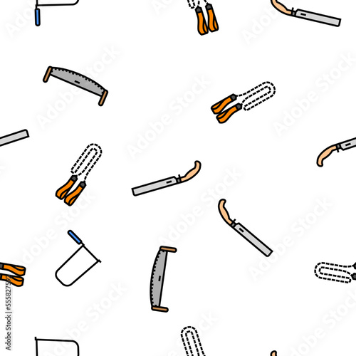 saw hand wood construction vector seamless pattern thin line illustration